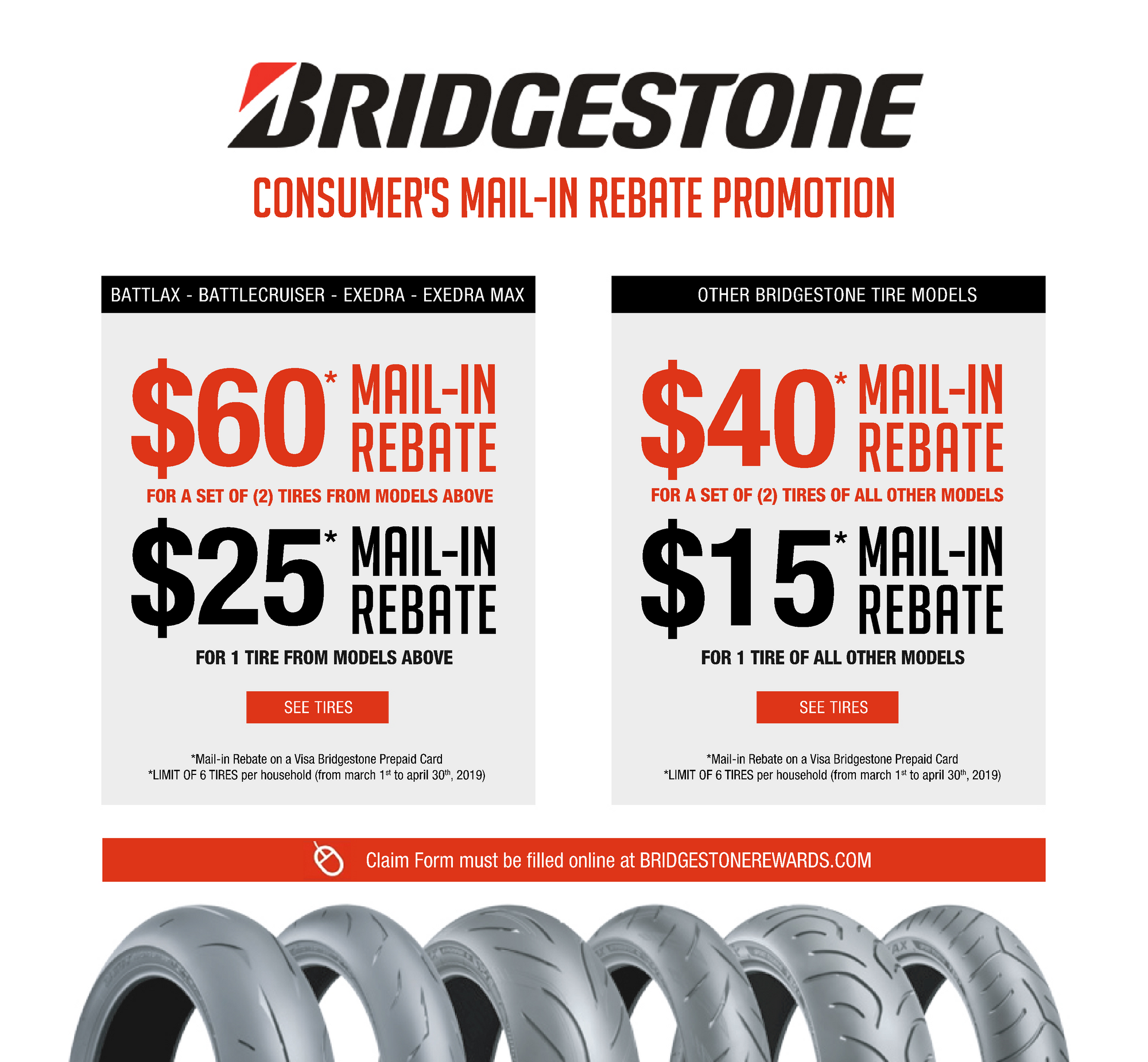 Save up to 60$ on Bridgestone Tires!