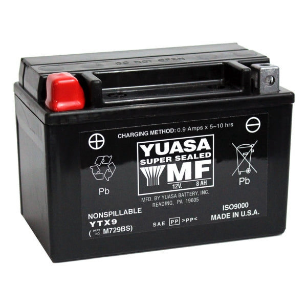Yuasa Battery Maintenance Free AGM Factory Activated YTX9-F/A Part# YUAM729BSTWN - Euromoto