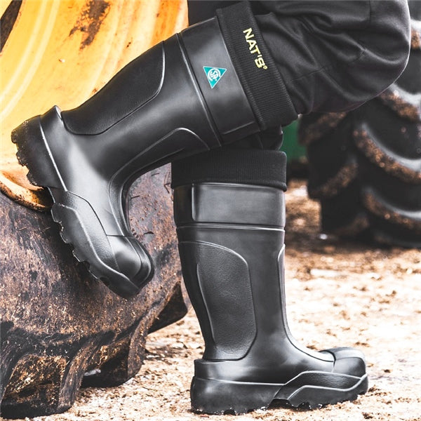 NAT'S EVA Safety Waterproof Boots Black Ultralight with removable felt liner - Euromoto