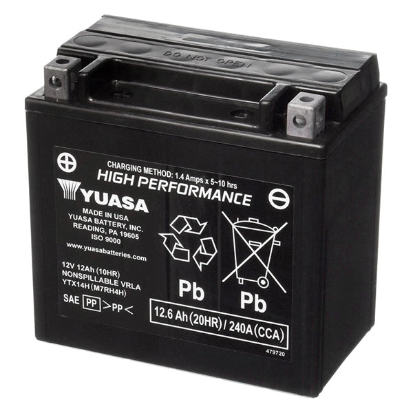 Yuasa Battery Maintenance Free AGM Factory Activated YTX14H Part# YUAM7RH4H - Euromoto