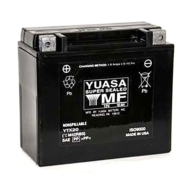 Yuasa Battery Maintenance Free AGM Factory Activated YTX20 Part# YUAM42RBS - Euromoto