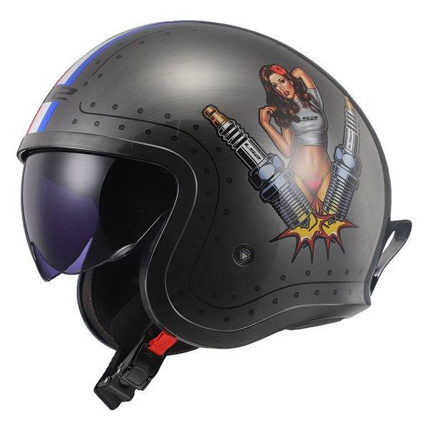 LS2 Spitfire Open-Face Motorcycle Helmet - Spark Brush Graphic - Euromoto