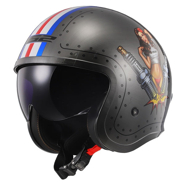 LS2 Spitfire Open-Face Motorcycle Helmet - Spark Brush Graphic - Euromoto