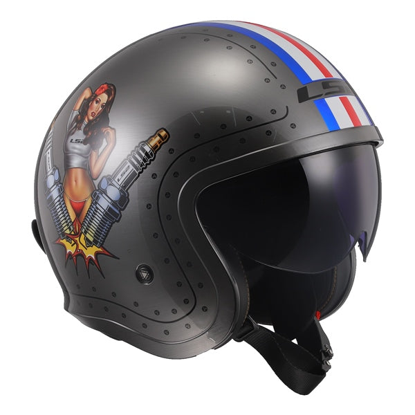 LS2 Spitfire Open-Face Motorcycle Helmet - Spark Brush Graphic - Euromoto