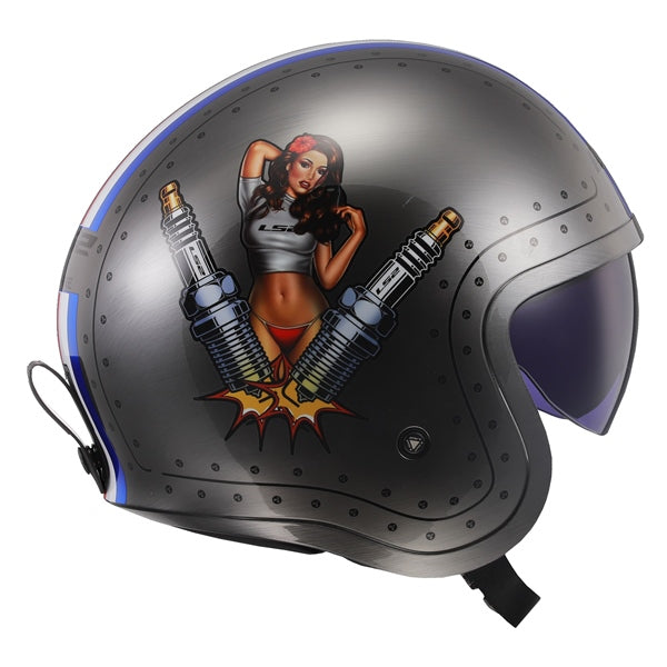 LS2 Spitfire Open-Face Motorcycle Helmet - Spark Brush Graphic - Euromoto
